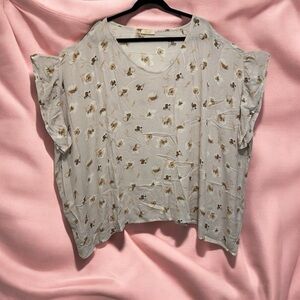 ODDI Women’s Flowing Oversized Lightweight Floral Top Ruffled Short Sleeve 1X-2X